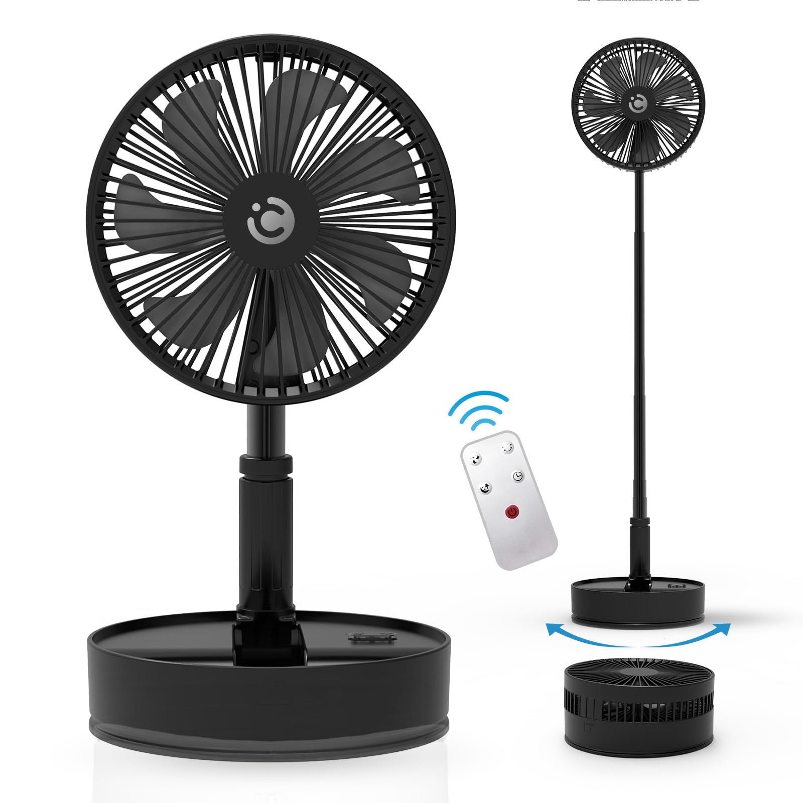CooCoCo Oscillating Table Fan with Remote, 7.76'' Rechargeable Quiet Oscillating Desk Fan, Foldable Fan for Bedroom, Office, Camping, Travel, 4 Speeds, 7200mAh Battery