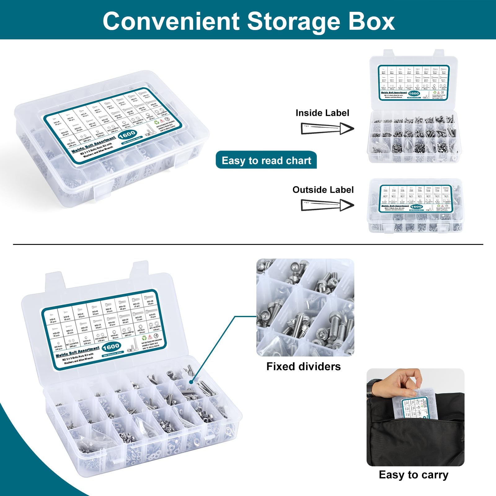 1600 Pcs Metric Screw Assortment Kit - Stainless Steel -5 1600 Pcs Metric Screw Assortment Kit - Stainless Steel -5