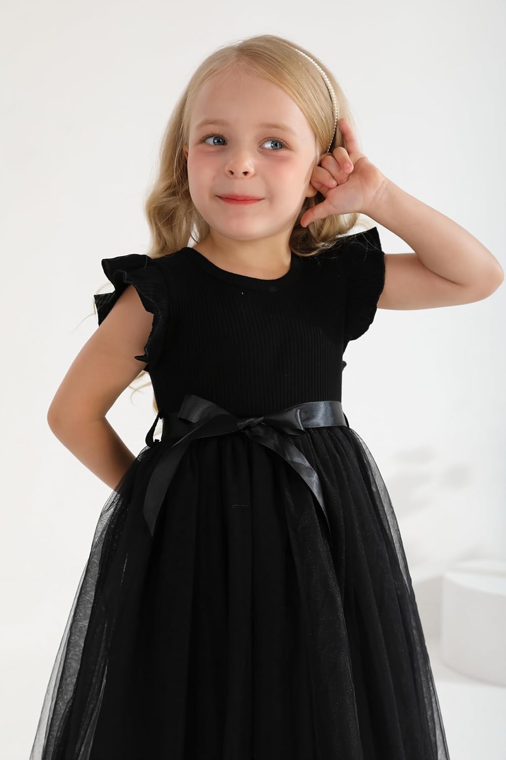 Sinhoon Toddler Girl Tulle Dress Summer Ruffle Sleeveless Baby Girl Fashion Casual Dresses 1-6Y Black2 6 Years image 4 of 7 B0D2ZFPWC1