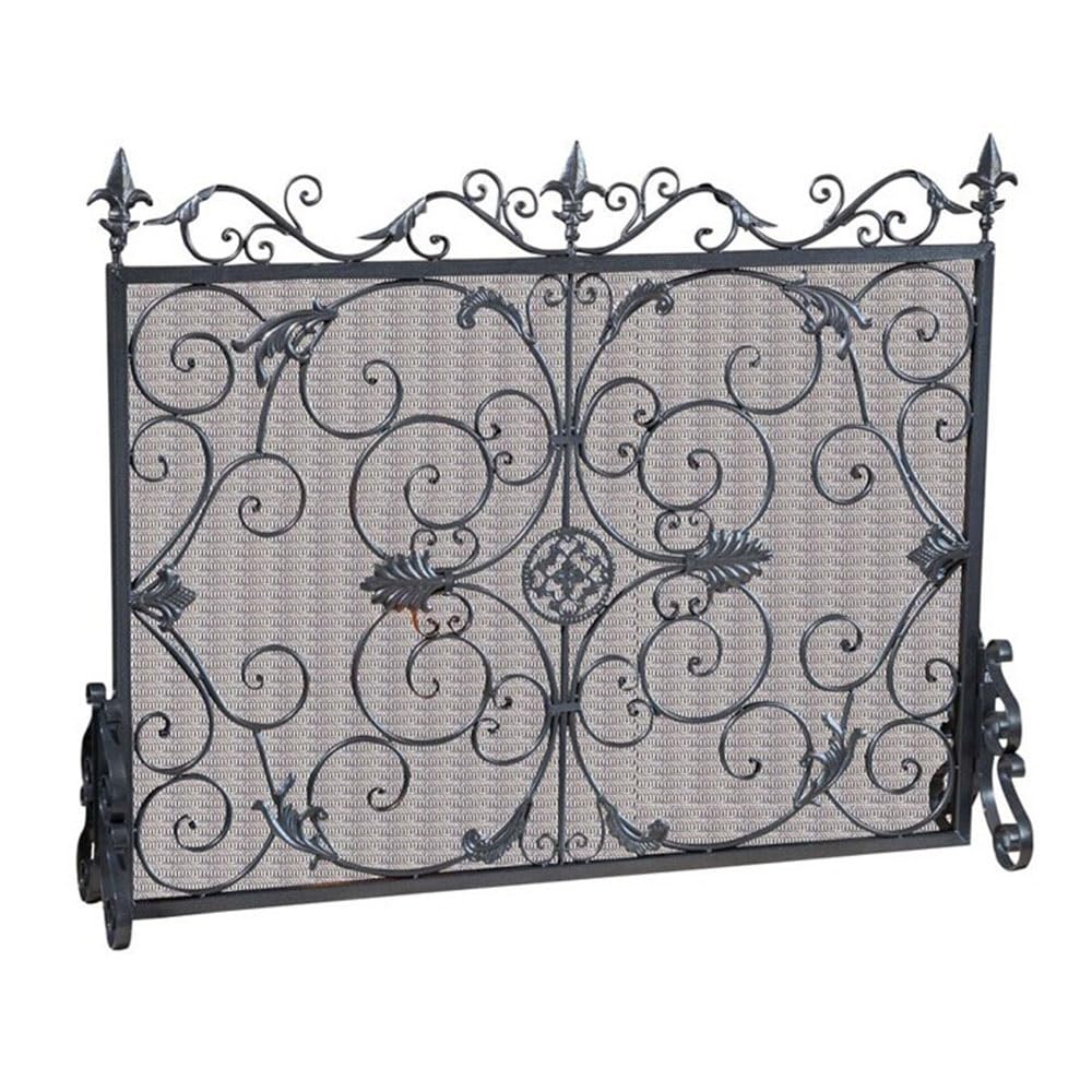 fireplace cover Hollow out Scroll Pattern Fireplace Screen Partition Wrought Iron Fireproof Mesh Cover with Carved Fence