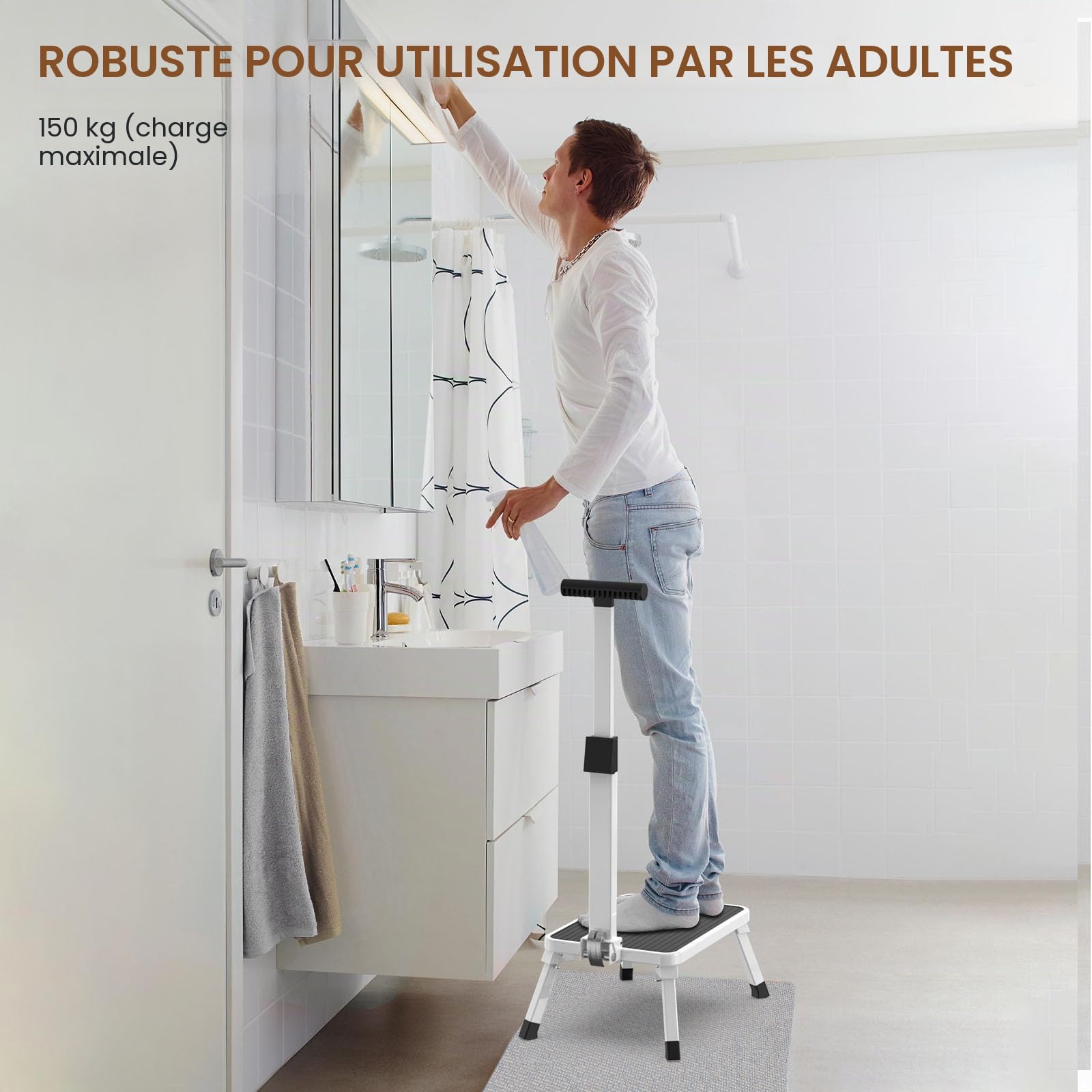 Escabeau pliable avec poignée, échelle à une marche antidérapante pour adultes, personnes âgées et enfants, cuisine, salle de bain et maison