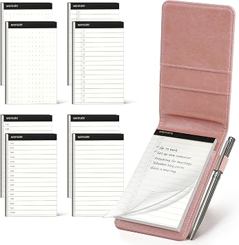 WEMATE Pocket Notebook with Pen, Pocket Notebook Set Rose Gold | 8 Refillable Memo Books & Metal Pen, Compact 35 Inch Notebook for Meetings, Daily Notes and Records