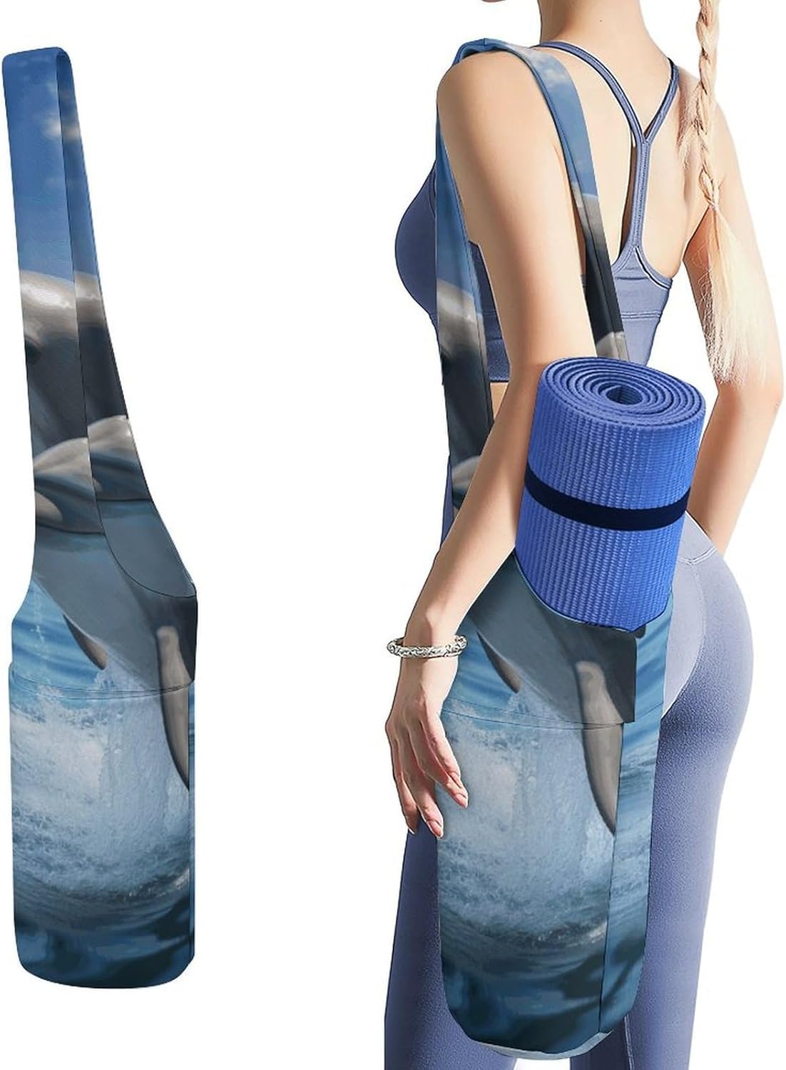 Two Dolphins Yoga Mat Bag Yoga Backpack Multi Pocket Exercise Yoga Mat Carrier Multi-Functional Storage Bag for Pilates Beach Travel And Everyday Use