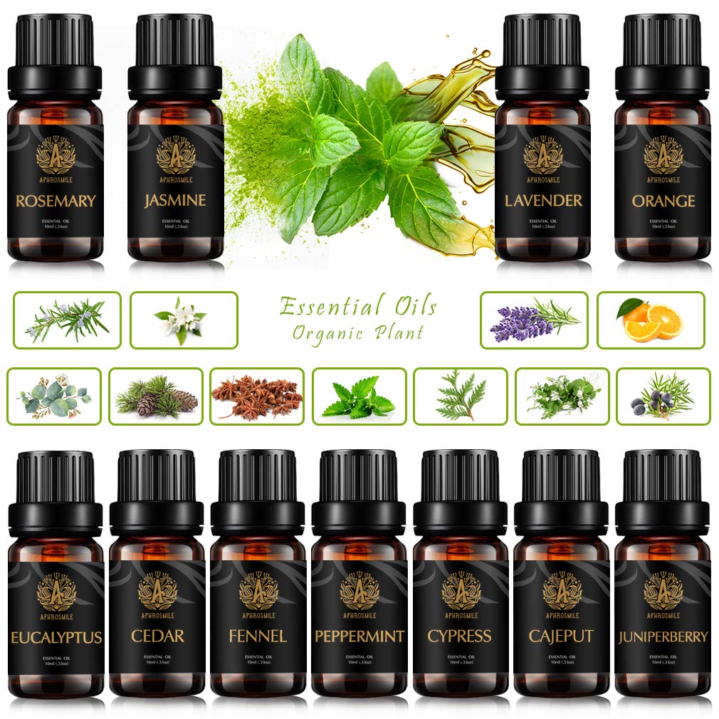 Aromaterapia Cypress aceite esencial set para difusor, 100% puro Jasmine aceite esencial kit para humidificador, 11X10mlaceites esenciales Set-cajeput, eucalipto, hinojo aceite etc