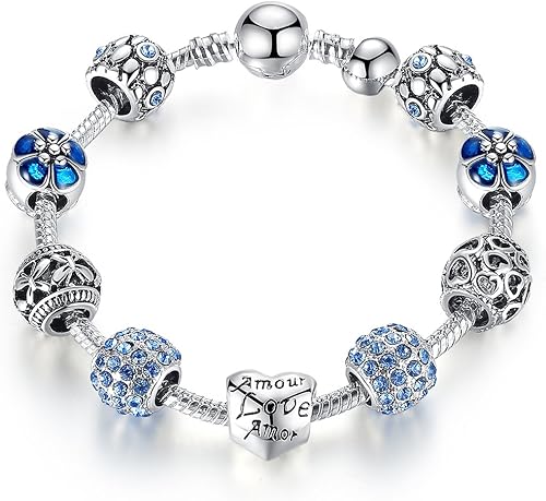 YOUFENG Pulsera de cuentas de amor para mujer, cadena de serpiente, unicornio, dijes de flores, regalos de cumpleaños para ella