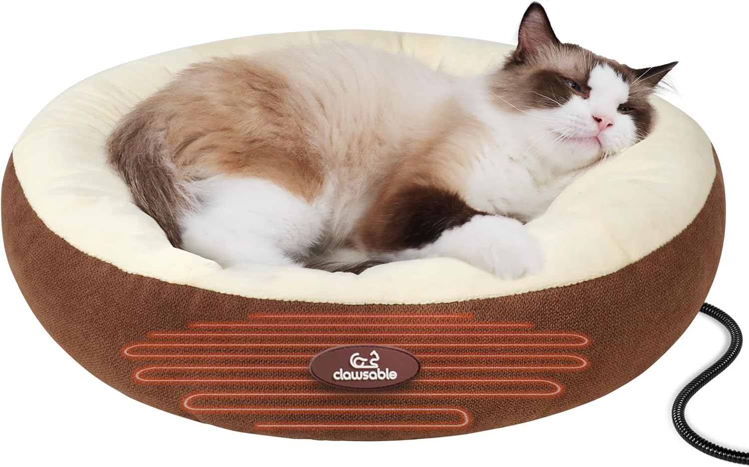 Heated Cat Bed for Small/Medium Cats - Round, Soft w/ Raised Edges