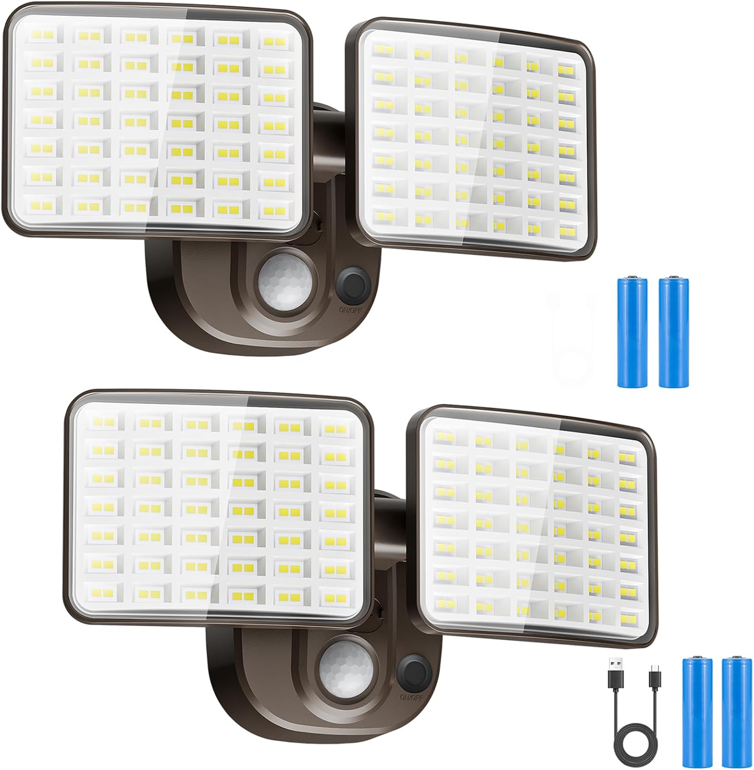 Rechargeable Battery-Powered Motion Light (1-3 Months Endurance), 2500LM Standard & 4000LM High-Brightness Dual Modes, USB Charging Outdoor LED Flood Light for Garage,Yard,Patio,Garden (Brown) 2 Packs