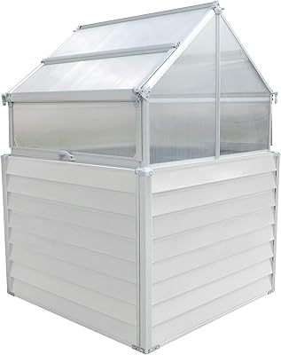 Hanover HANGHGBMN-2WHT 5.5-Ft. Elevated Compact Greenhouse, Dual Garden Bed, White