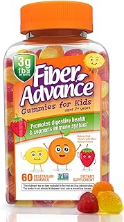 Fiber Advance Gummies for Kids | 100% Plant Based Fiber Supplements for Kids Digestive Health | Prebiotic Fiber Gummies | Vitamins for Kids | Gluten Free, Vegetarian, & Non-GMO, 60 Count