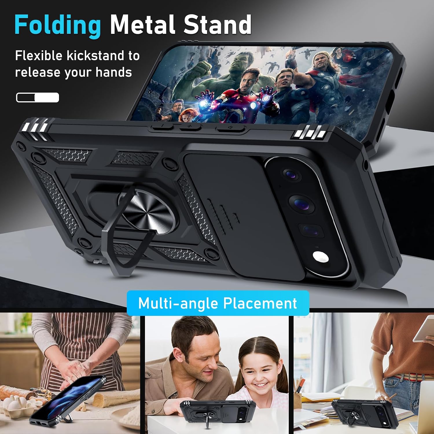 for Google Pixel 11/11 Pro Case Built in Slide Camera Cover,Black