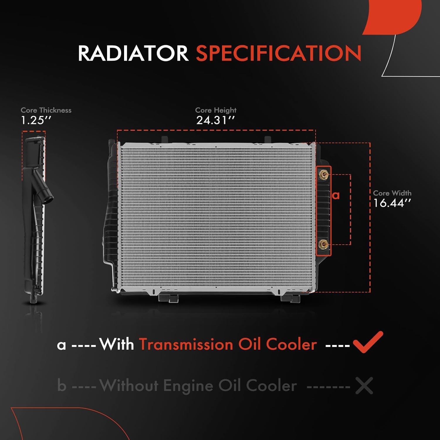 A-Premium Engine Coolant Radiator Assembly with Transmission Oil Cooler Compatible with Mercedes-Benz C43 AMG 1998-2000, SLK32 AMG 2002-2004, SLK320 2001-2004, CLK430, CLK55 AMG & Chrysler Crossfire