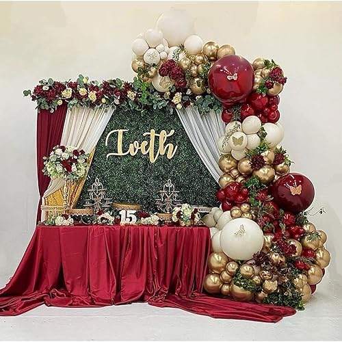 Miniatura 7 de Guirnalda de globos de látex de color burdeos, doble relleno, color rojo vino, arena, blanco, dorado metálico, kit de arco para Navidad, novia,