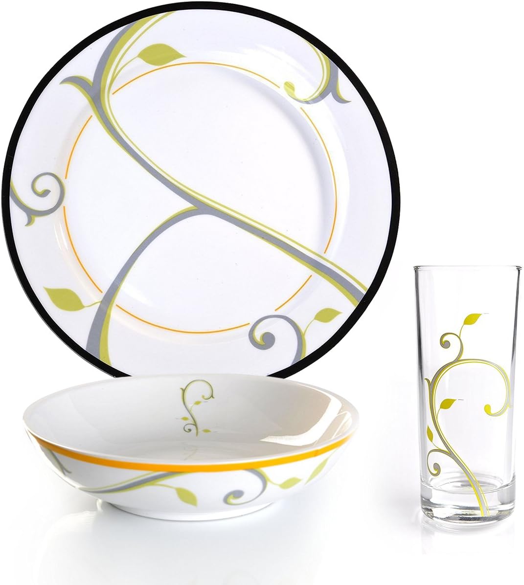 Precise Portions LPS1-3 Piece Set Tempered Glass Plate, Beverage Glass and Porcelain Bowl