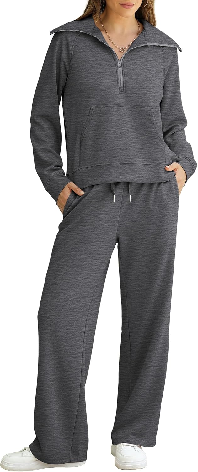 XIEERDUO Lounge Sets For Women 2 Piece Sweatsuits Sweatpants Set Outfits Kangaroo Pocket Sweatshirt Dimgray M - Image 2