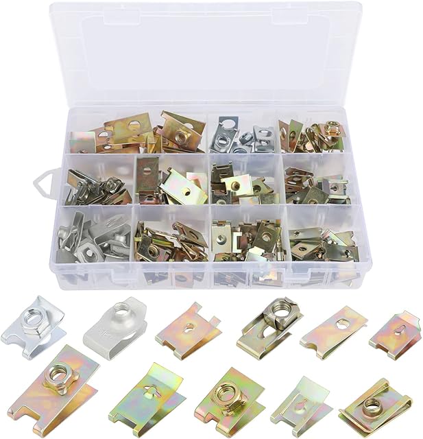 150 Pcs Auto U-clips and Fasteners, Automotive Metal Spring U Type Nut Clip Assortment Universal Car Mounting Clip Rivets to Fix for Bumper Guard Plate Dash Fender Door Panel Interior