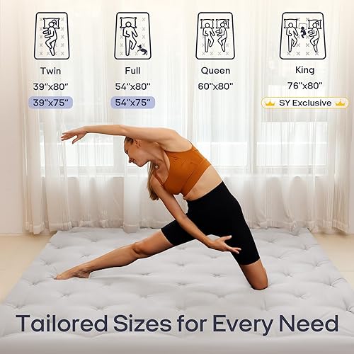 Miniatura 5 de Syrinx Colchón de futón japonés, almohadilla de dormir plegable de tatami para adultos y niños, cama de piso enrollable o cojín de banco con correa