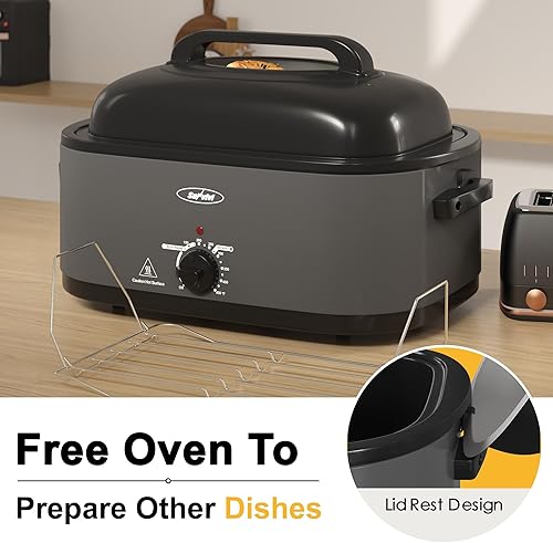 Miniatura 6 de Sunvivi Horno asador, horno asador eléctrico con tapa de visión, 30 libras y 26 cuartos de galón tostadores de pavo con función única de