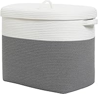 Vista 17 de Cesta de almacenamiento rectangular extragrande de 22 x 14 x 18 pulgadas con tapa, cesta de almacenamiento grande de cuerda de algodón, cesta