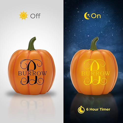 Miniatura 7 de Let's Make Memories - Calabaza personalizable con luz y apellido familiar e inicial para decoración otoñal de Halloween, para interiores y