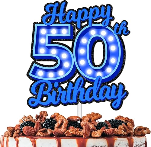 Miniatura 50 de Blue Glitter Happy Birthday 15th Cake Topper Let’s Glow Crazy Party Theme Decoration Supplies Boys Girls Happy Birthday 15 Anniversary Party Decor