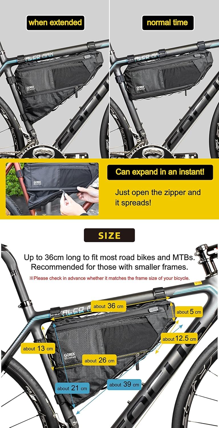 GORIX Sac de vélo triangulaire extensible 3,5 L étanche pour vélo de route VTT (GX-FB Pelican)