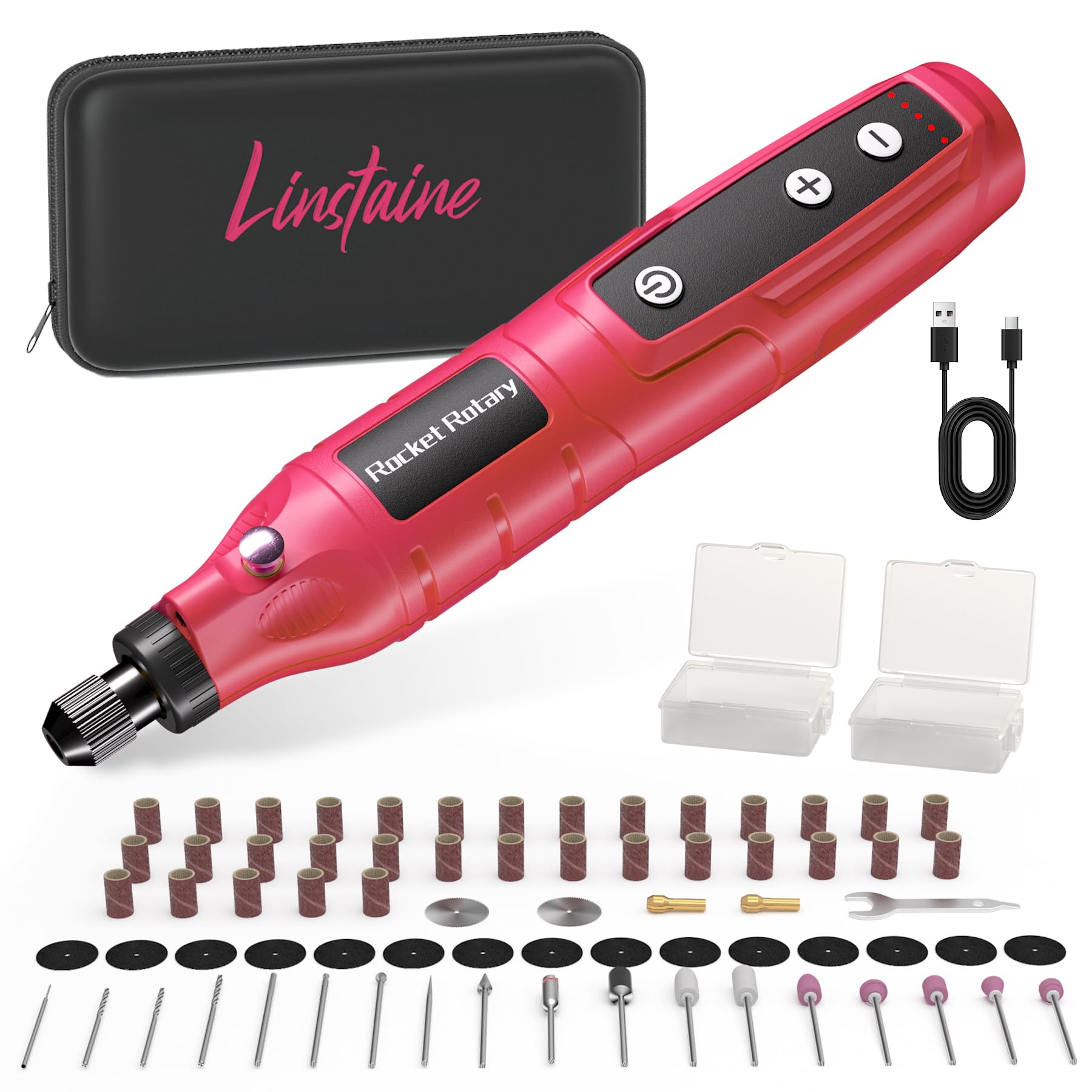 Mini kit di utensili rotanti senza fili con 75 accessori, penna per incisione ricaricabile a 5 velocità con luce LED, strumento rotante elettrico da 3,6 V per levigatura, lucidatura, foratura