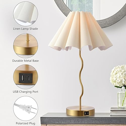 Miniatura 4 de Lámpara de mesa plisada, lámpara de mesa para dormitorio, lámparas de noche para mesita de noche con pantalla de lino, lámpara moderna para