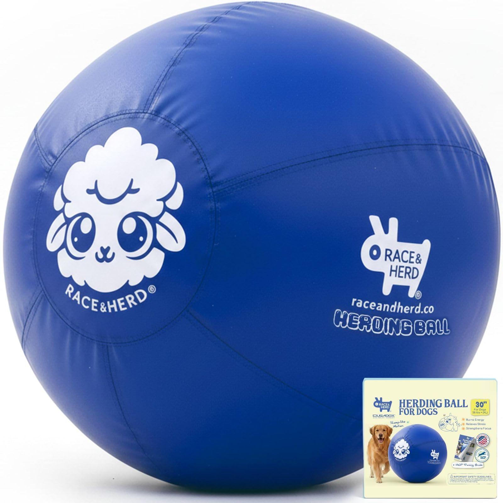 Race&Herd 30" Oryginalna Piłka XXL do Przepędzania dla Psów – Wytrzymała Zabawka Outdoor dla Owczarków Australijskich, Corgi, Border Collie i Dużych Ras (Niebieska)