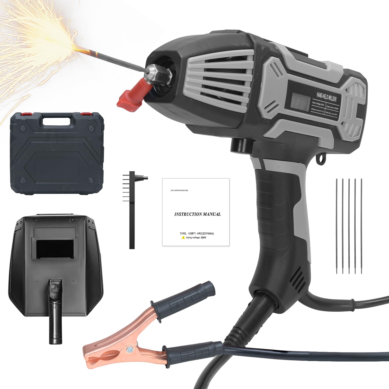 Umelee Portable ARC Welder 220V, Handheld Welding Machine with Welding Rod Clamp, 5 Welding Rods, Handheld Mask