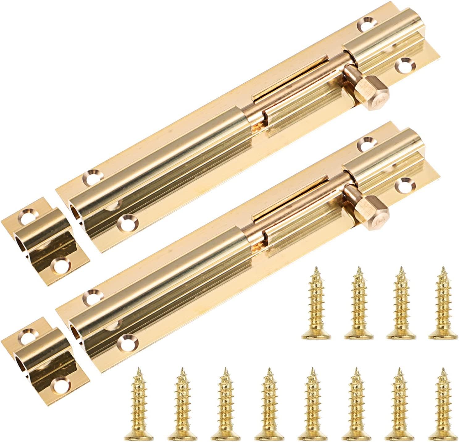 Home Security Door Lock, 2pcs Barrel Bolt Latch Copper Door