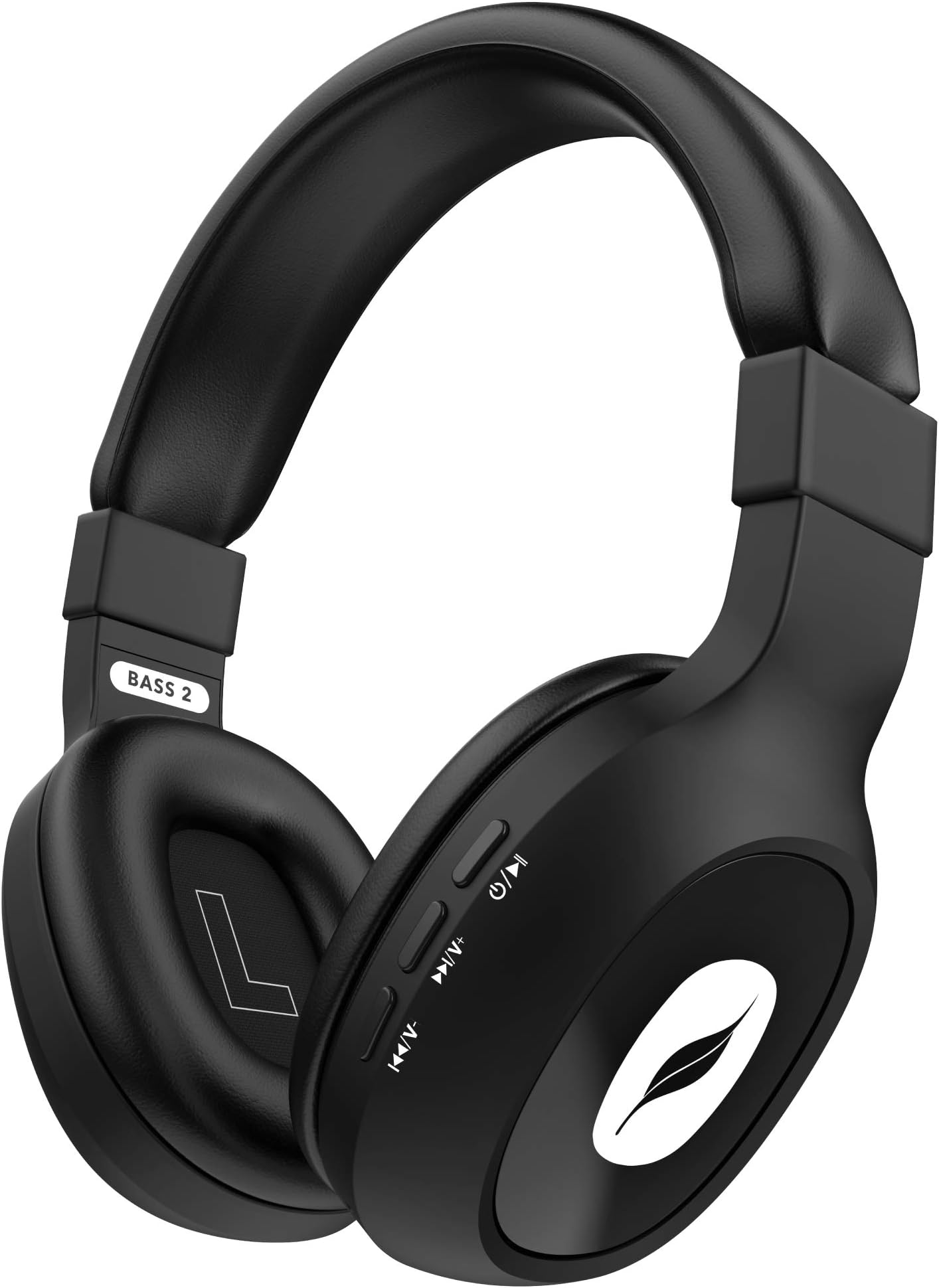 Leaf Bass 2 Wireless Bluetooth Headphones with Mic and 15 Hours Battery Life, Over-Ear Headphones with Super Soft Cushions and Deep Bass (Black)