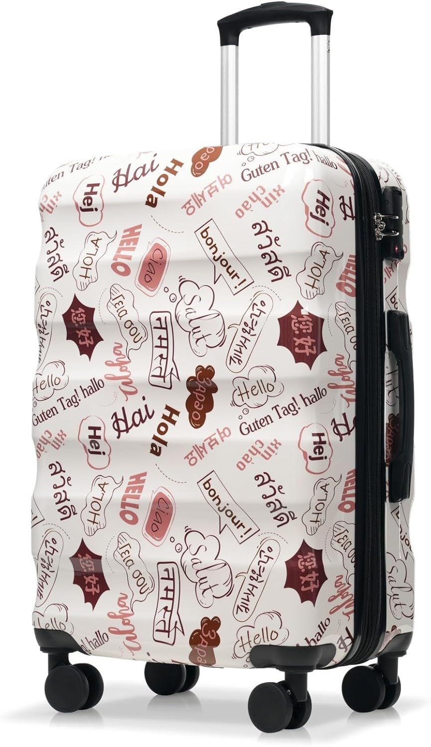 Merax 24 Inch Expandable Checked Luggage Lightweight Glossy Hardshell PC+ABS Medium Suitcase with Spinner Wheels TSA Lock for Short Vacations