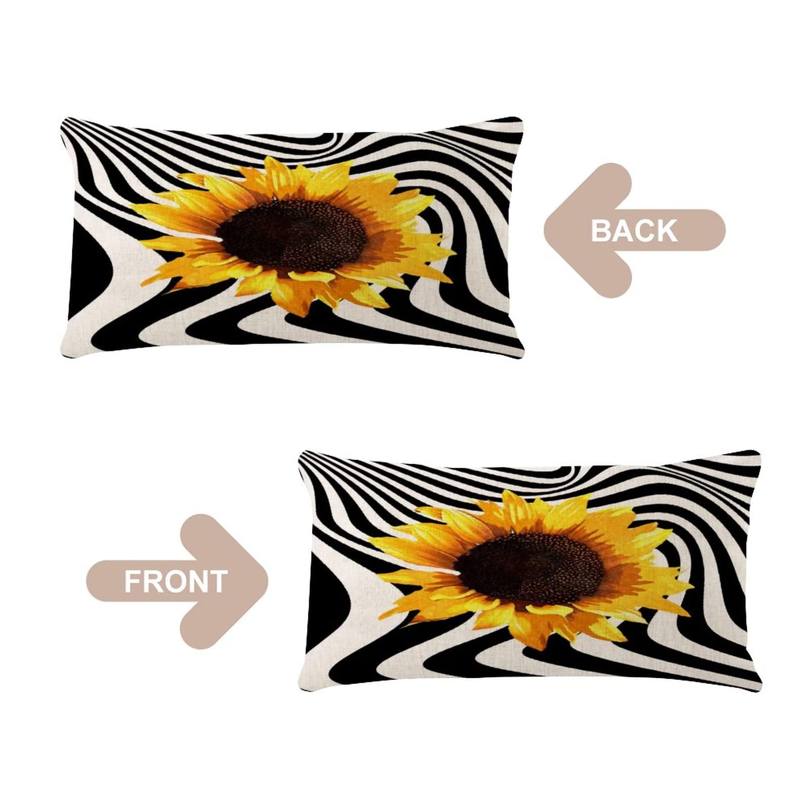 Federa per cuscino rettangolare in lino e lino, motivo girasole, 30 x 50 cm, con motivo floreale, per esterni, patio, decorazione per la casa