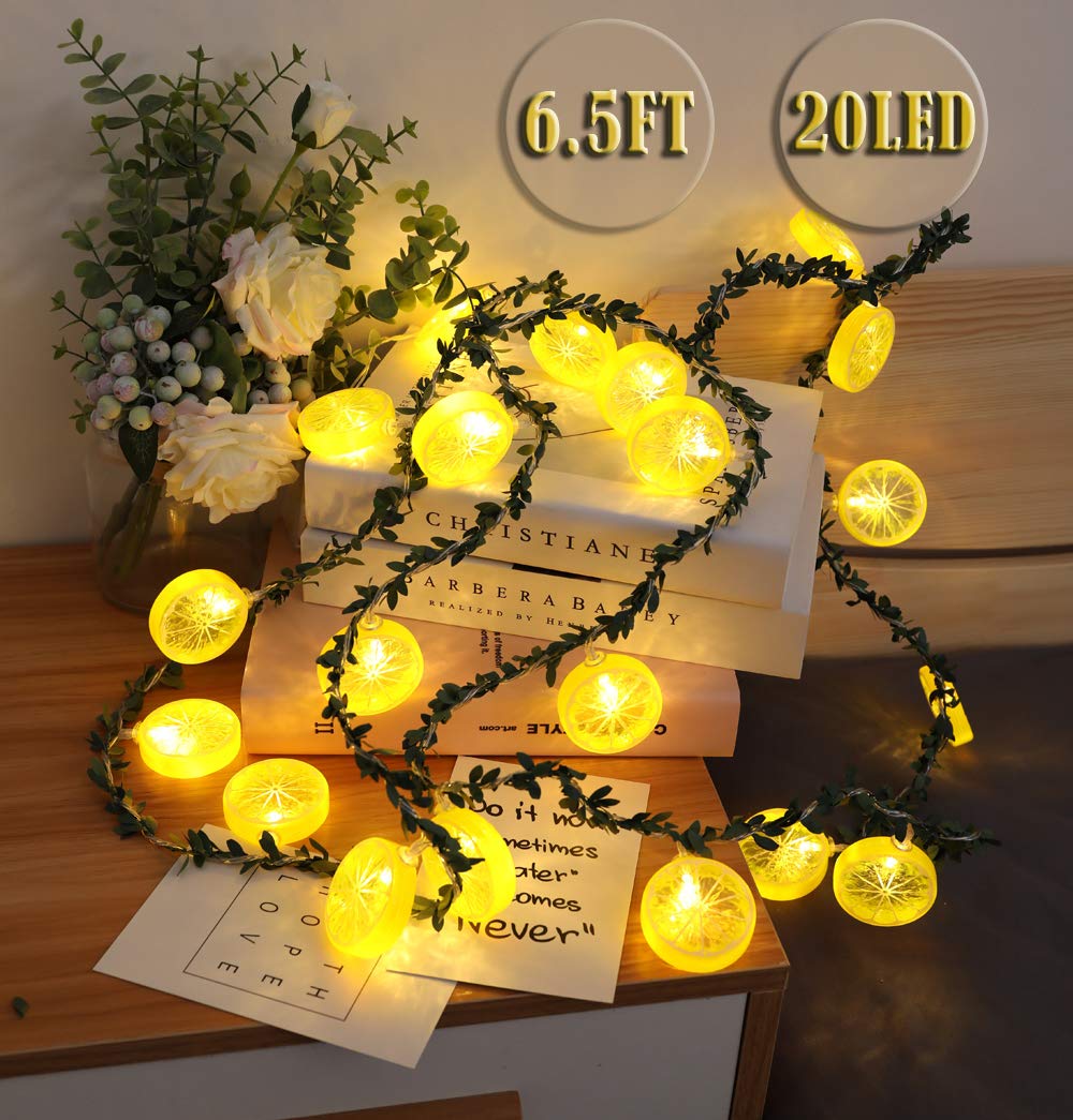 Lemon Decor String Lights, Lemon Garland Wreath Hanging lamp with 20 LED, Fairy Night Lights for Home/Room/Bedroom/Bathroom/Wedding/Party/Garden Decoration and so on (6.5 FT, Battery Powered)