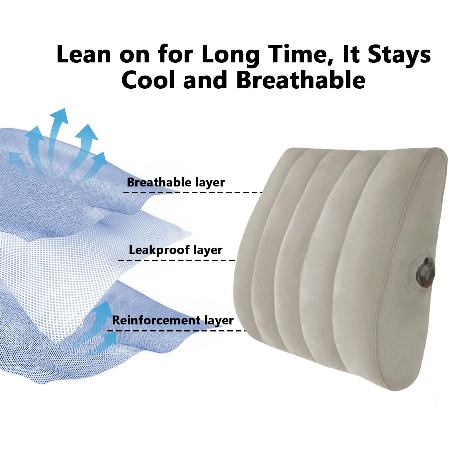 Almohada hinchable de apoyo lumbar, almohada portátil para asiento de coche, silla de oficina, almohada de respaldo ajustable con bolsa de almacenamiento para hombres y mujeres, espalda baja, 40 x 35