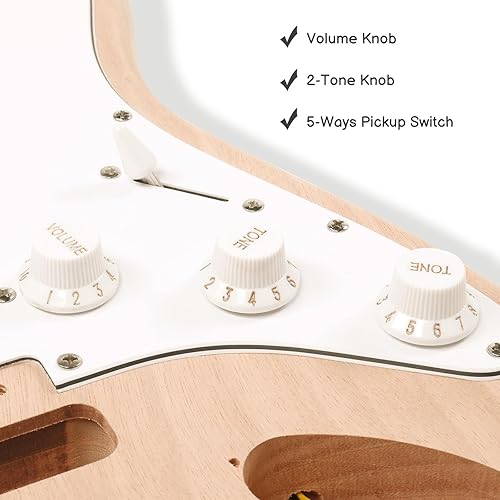Miniatura 5 de Ktaxon Kit de guitarra eléctrica DIY con cuerpo de caoba, kit de guitarra eléctrica estilo KST de 6 cuerdas con cuello de arce, diapasón Techwood,