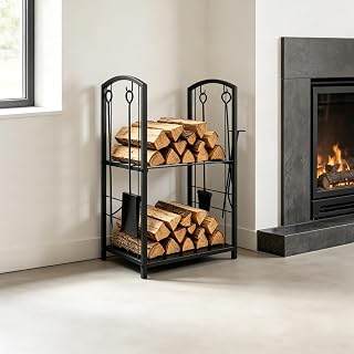 Iron Fireplace Firewood Log Rack 5-Piece Lumber Storage Stacking