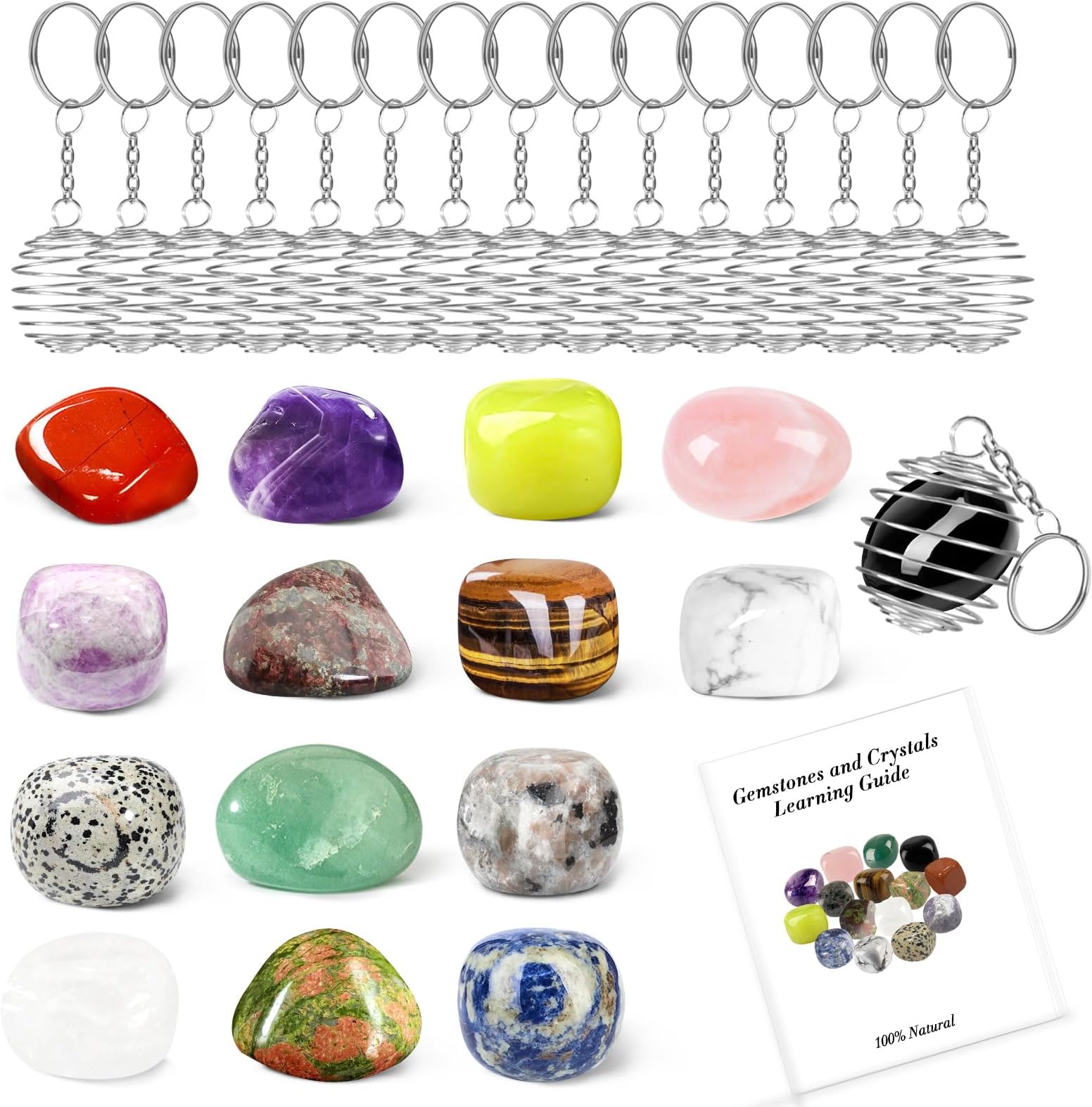 Gemstones Party Favors for Kids Prize Box Birthday Party Supplies,Classroom Rewards Goodie Bag Fillers,15 Pack Natural Stone&Crystal with Keychains for Kids Backpack,Educational Geographic Gift
