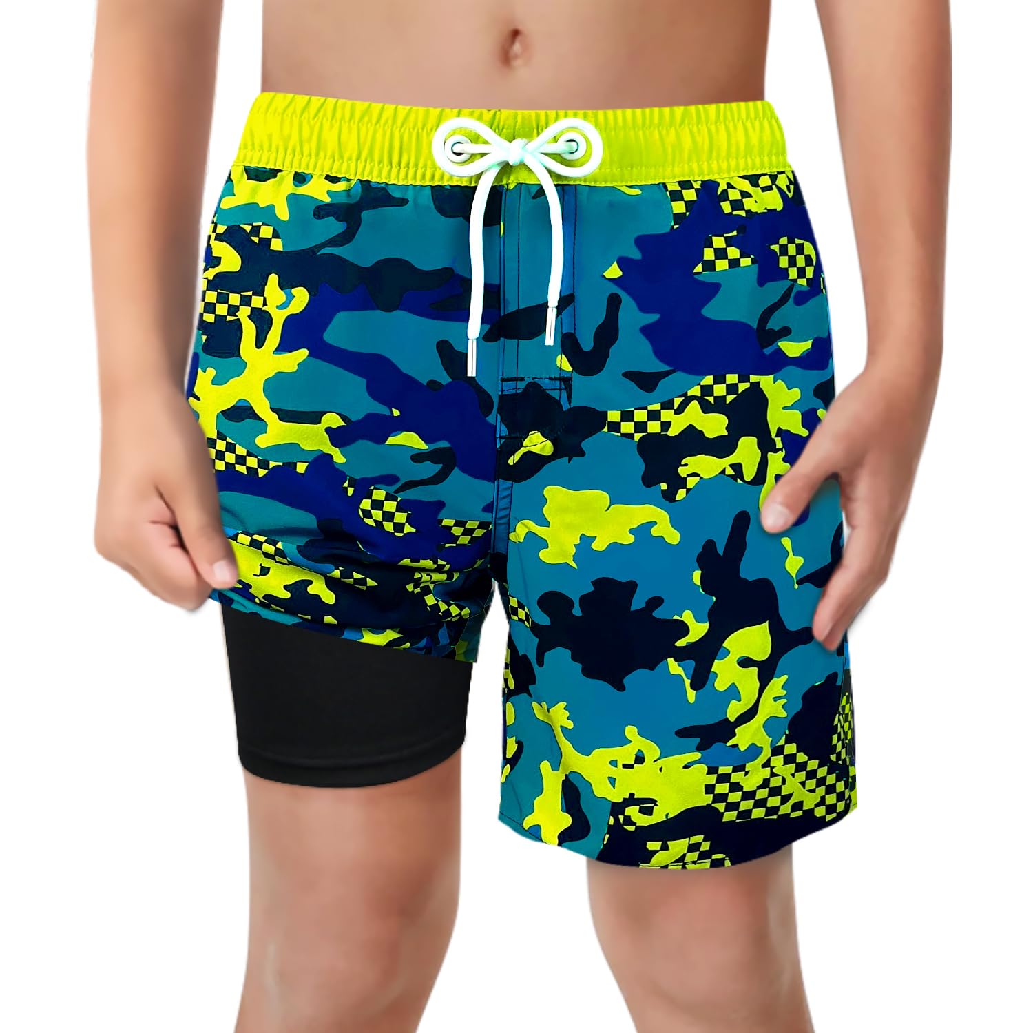 LUCOWEE Boys Swim Trunks with Compression Liner Comfortable Anti-Chafe Swimming Shorts Stretchy UPF Quick Dry Size 3T-20