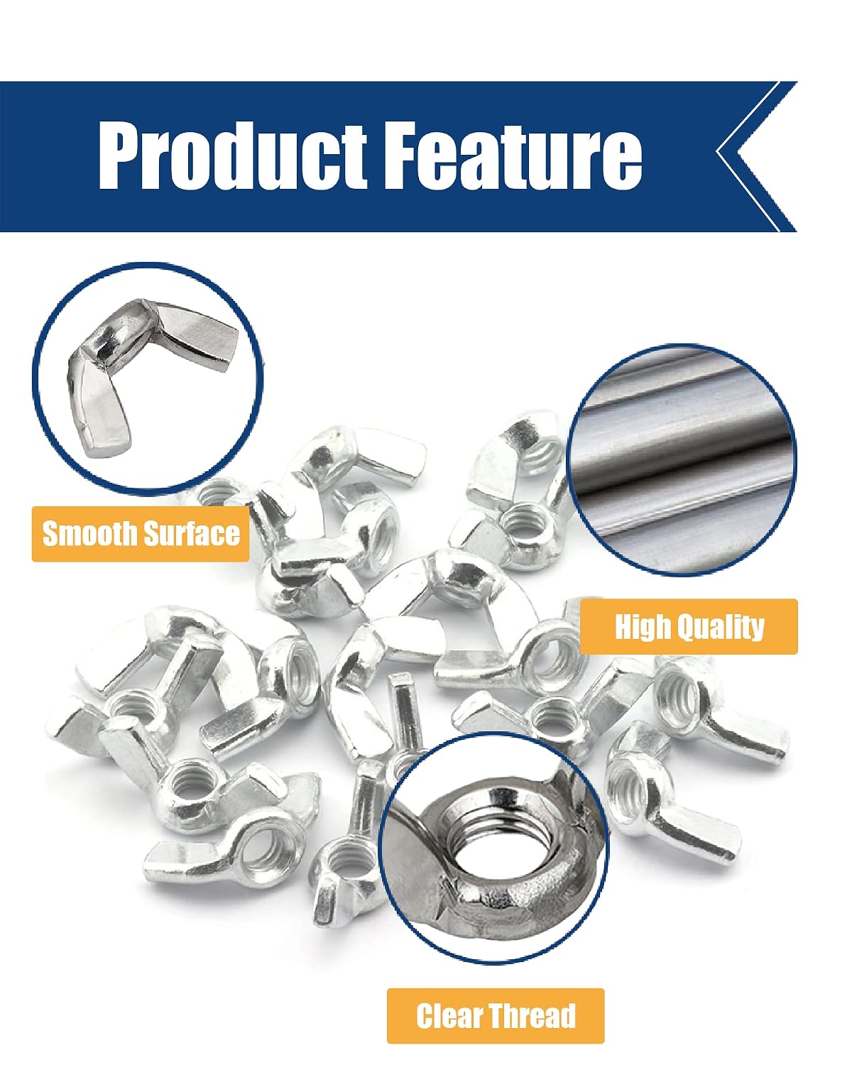 Wing Nuts M6 × 1.0 304 Stainless Steel, 40 PCS