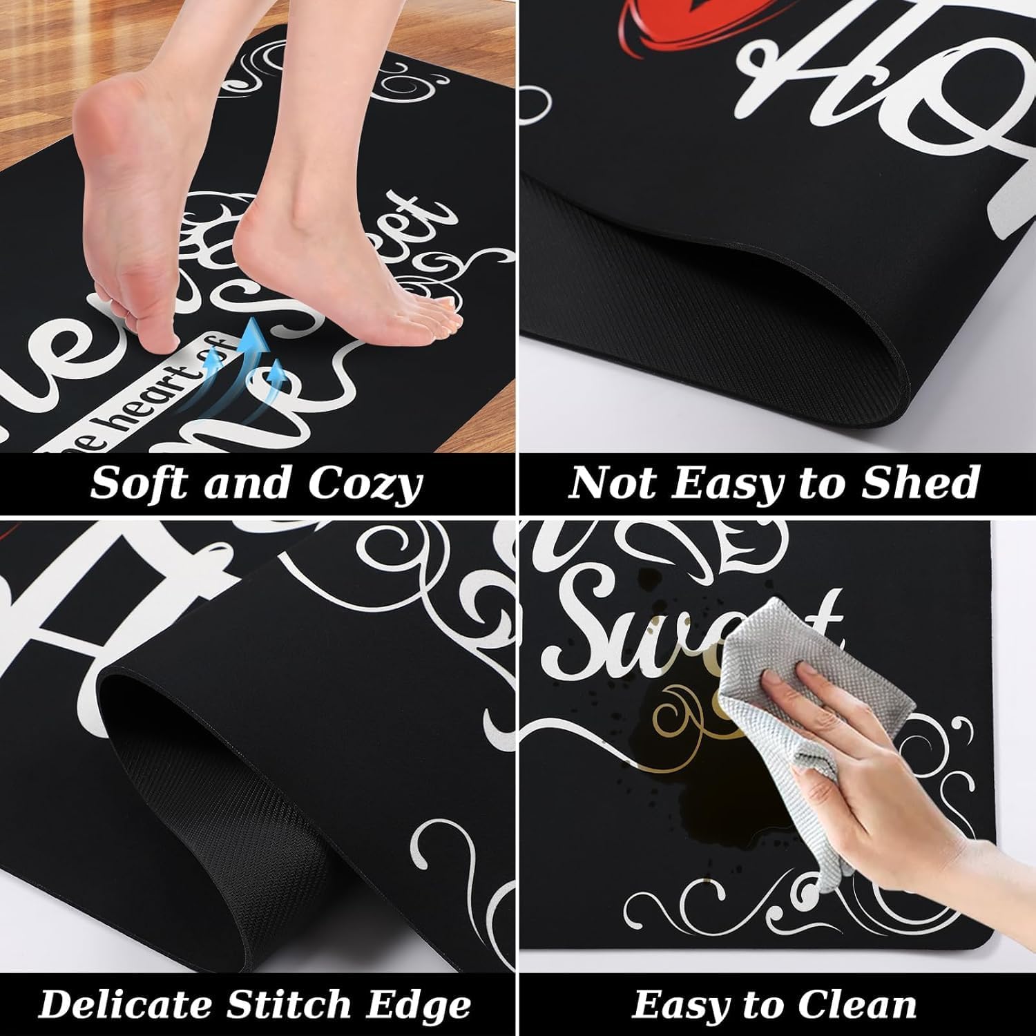 10 Pcs Black Kitchen Accessories Decor Set with 4 Kitchen Dish Towels 2 Vintage Pot Holders 2 Oven Mitts Glove 2 Farmhouse Non Slip Runner Rugs, Home Decorations Accessories