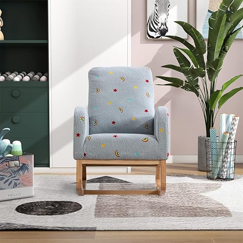 Miniatura 3 de Mecedora moderna de 268 pulgadas de ancho silla mecedora tapizada de mediados de siglo con bolsillo lateral silla mecedora de respaldo alto con