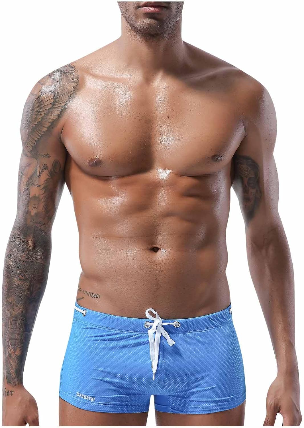 Square Cut Swimsuit Men Sexy Swim Briefs Beach Bikini Sport Swimwear Low Wasit Shorts Pants with Drawstring Beach
