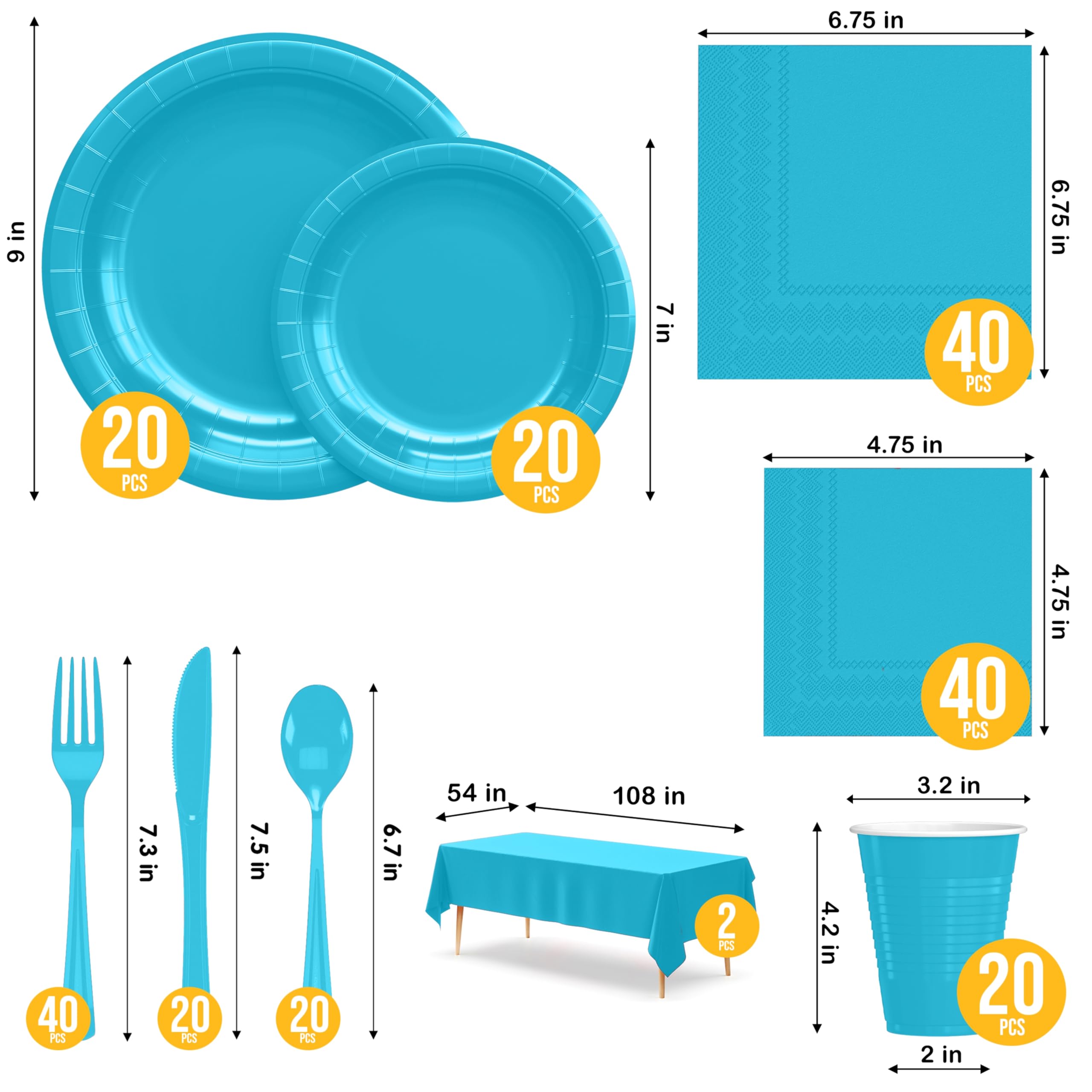 Turquoise Disposable Plates & Dinnerware Set - 222 Pcs -2 Turquoise Disposable Plates & Dinnerware Set - 222 Pcs -2