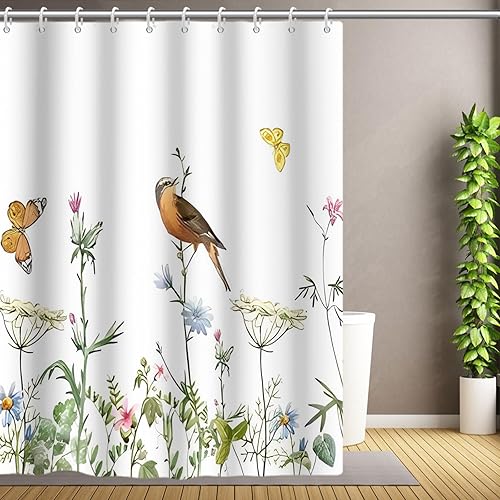 Vista 46 de Yeele Cortina de ducha de paisaje natural, árboles verdes, bosque, cortinas de baño, primavera, amanecer, selva, paisaje, impermeable, decoración