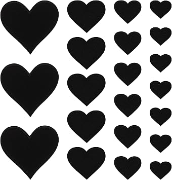 Black Heart Iron on Patches 32pcs 4Sizes Embroidered Heart Applique Patch for Clothes Hats Jeans Backpacks Jacket Repair DIY Craft, 1.02-2.76 Inches