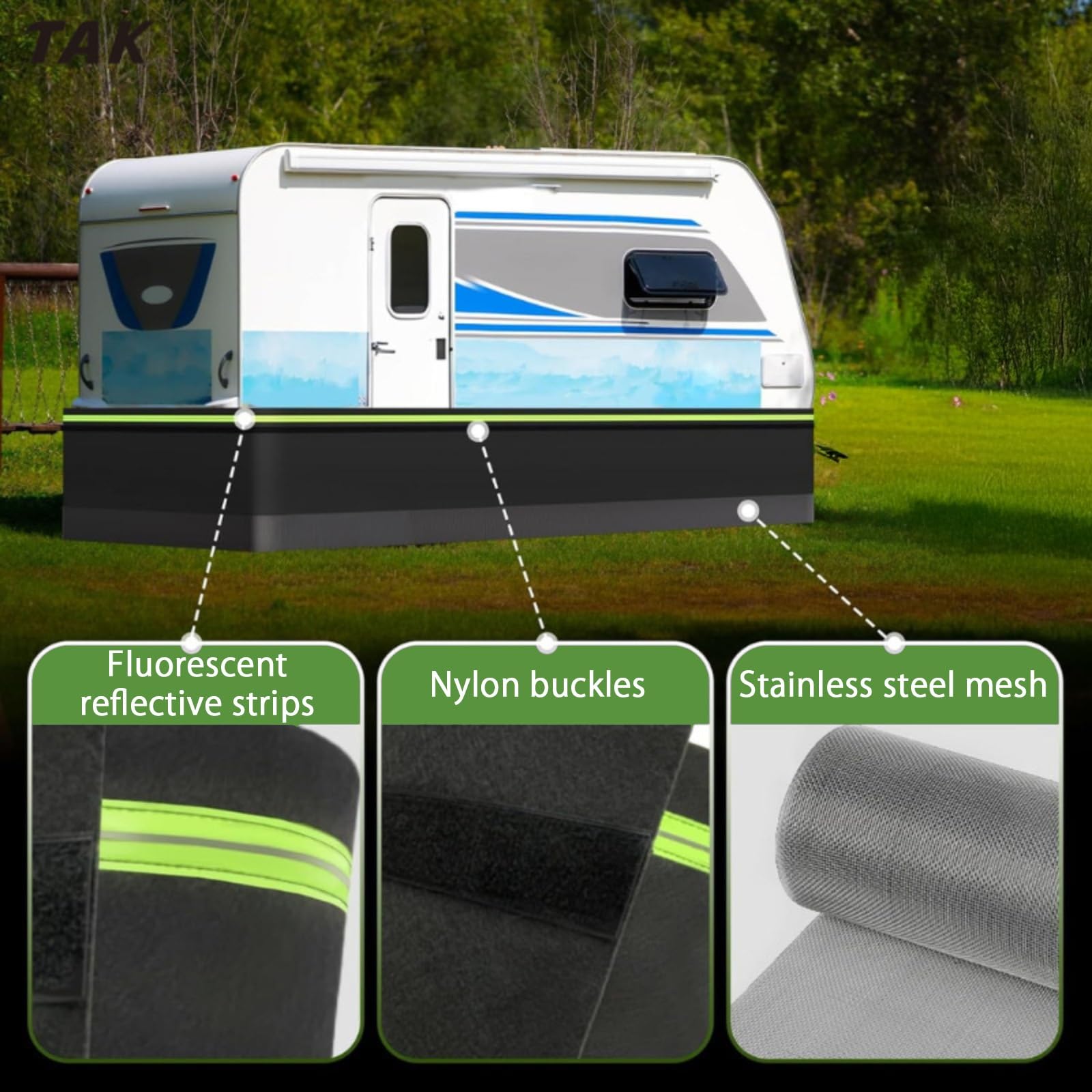 Falda RV para Remolque de Viaje, Instalación Sencilla, Aislada y Resistente al Viento y la Nieve Altura 80 cm Ideal para Jardín y Exteriores(L 20m/60.62ft)