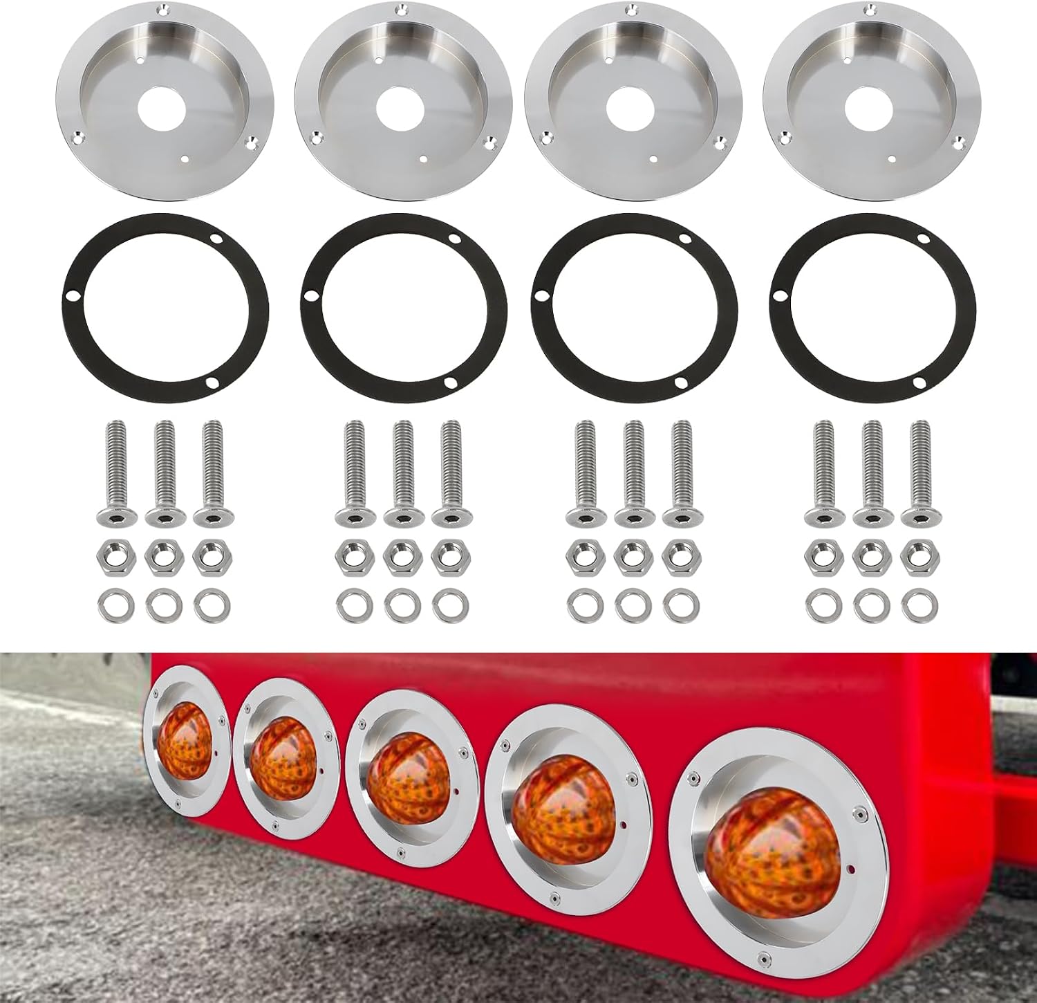 4 Set Round Marker Light Bezel Covers 4 Inch Aluminum Alloy Tail Light Bezel for Truck RV Trailer Watermelon Bunk Light 79731