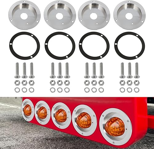 Juego de 4 cubiertas redondas de bisel de luz de marcador de 4 pulgadas, bisel de luz trasera de aleación de aluminio para camión, caravana,