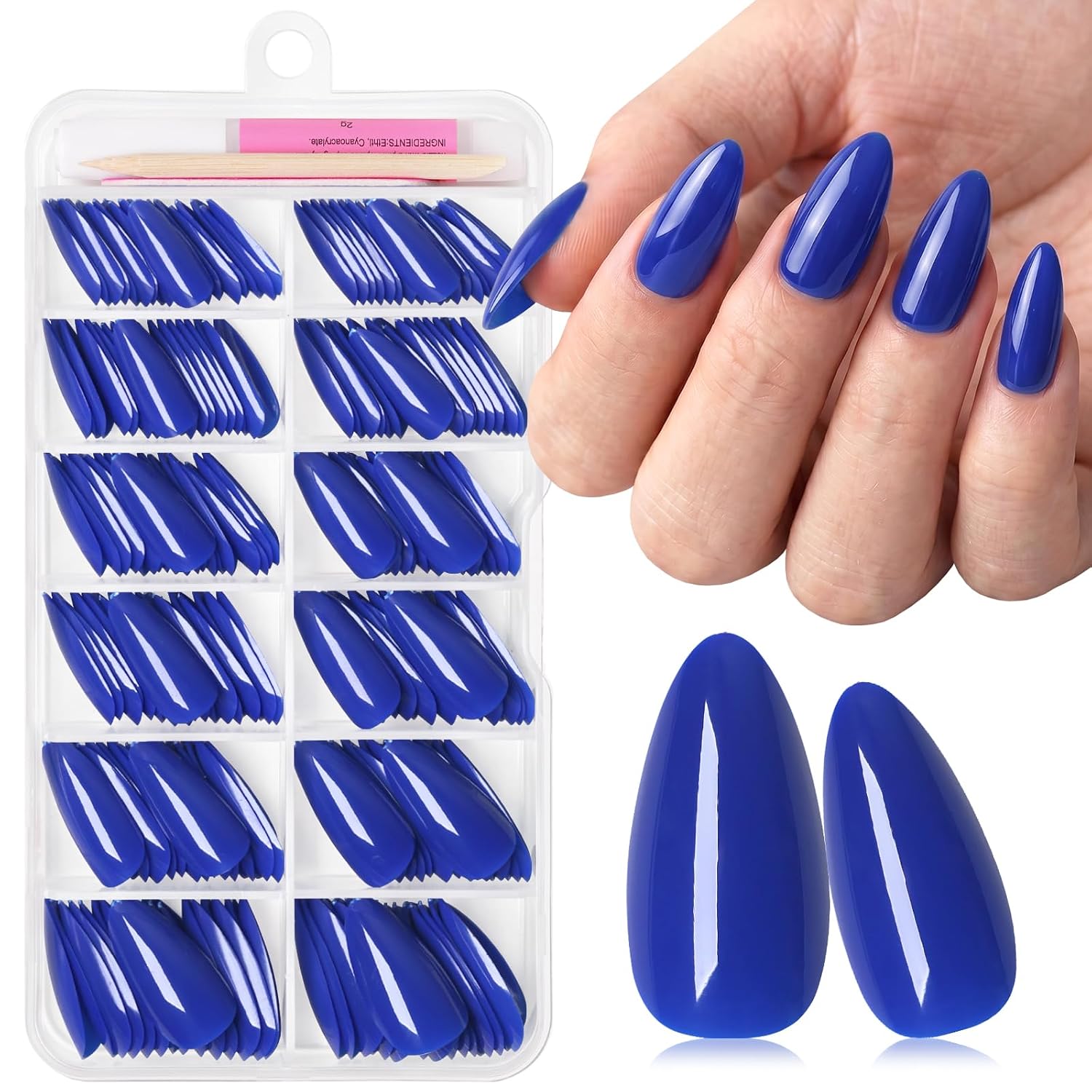 240pc Medium Almond Press on Nails Black Fake Nails with Glue Tabs